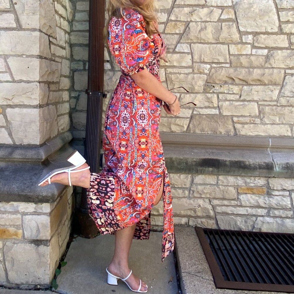 Anthropologie Orange Patterned Maxi Dress